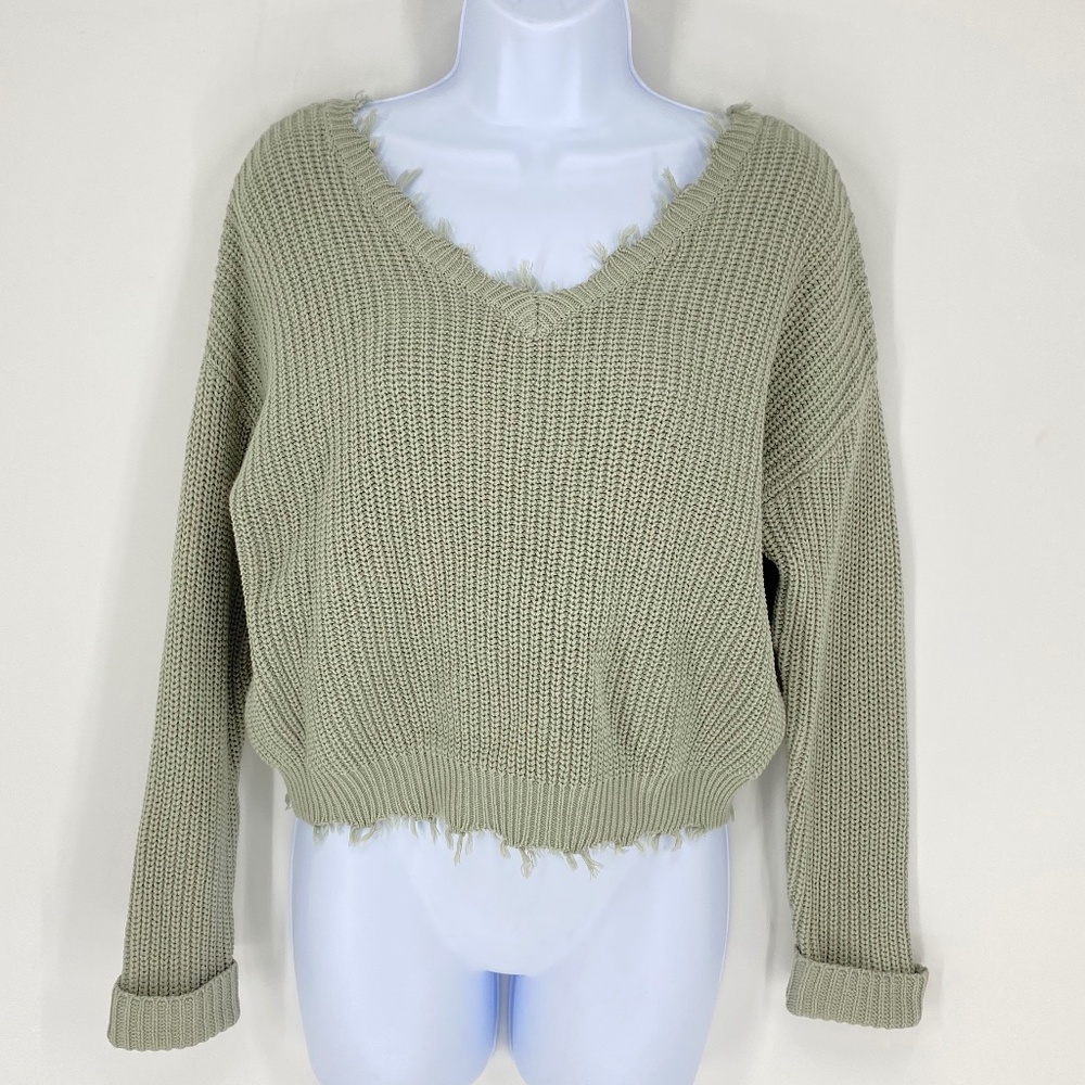 Jessica Simpson Frayed Hem V-Neck Knit Sweater